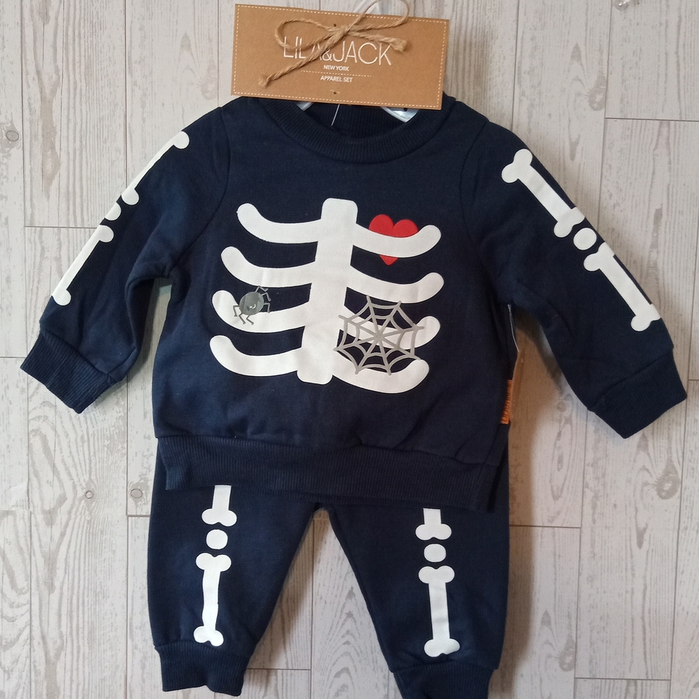 Lila & Jack Navy Skeleton Baby Set Size 3-6 NWT